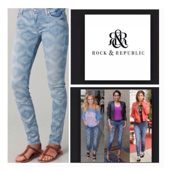 Rock & Republic Berlin Dreamcatcher Skinny Jeans Size 4 Blue White - Picture 2 of 14
